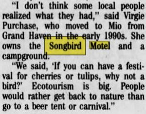 Shayne’s Place Motel & Cabins (Songbird Motel) - Jan 1996 Article